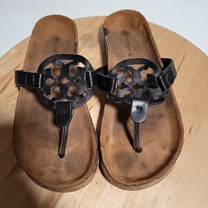 Tory Burch Miller Cloud Black Patent Leather 10 M Flip Flops